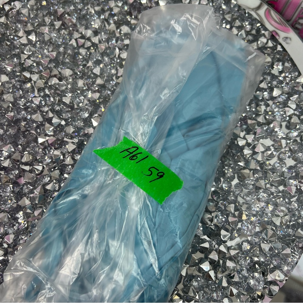 La SENZA dress lace up corset sides rhinestones shiny Turquoise Satin Chemise - Picture 8 of 8